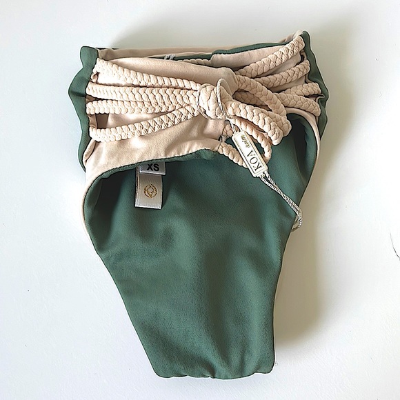 NWT (XS) KOA braid side EXTRA LOW rise sexy tiny bitsy swim bottoms army green - Picture 10 of 10